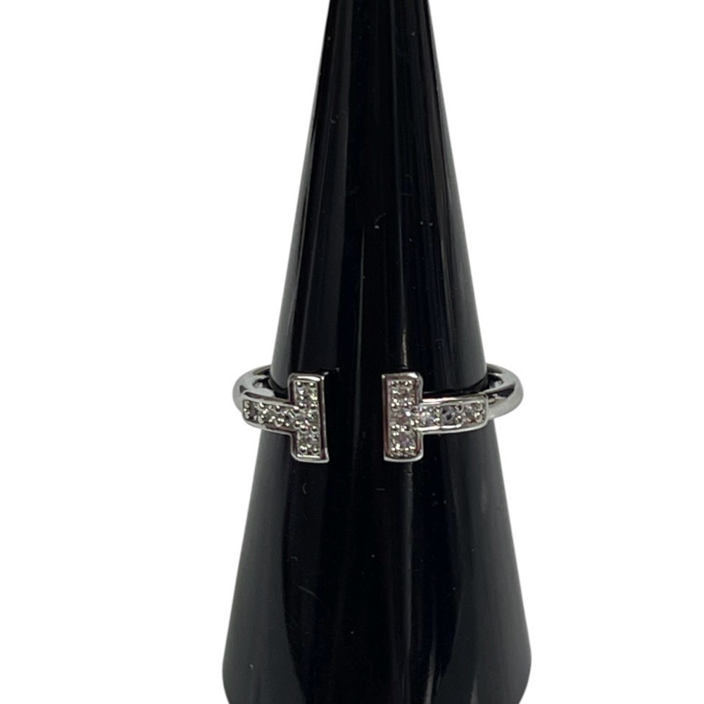 Silver Plated Pavé T-Open Band Ring